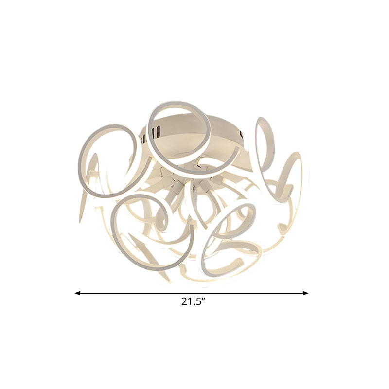 Twisted Strip Semi Flush Ceiling Light Modern Metal 9/12-Light White LED Flushmount in Warm/White/Natural Light Clearhalo 'Ceiling Lights' 'Close To Ceiling Lights' 'Close to ceiling' 'Semi-flushmount' Lighting' 1804908