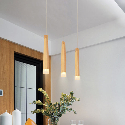 3/5 Heads Dining Room Multi Pendant Minimalist Beige Suspension Light with Square Bar Wood Shade 3 Beige Clearhalo 'Ceiling Lights' 'Modern Pendants' 'Modern' 'Pendant Lights' 'Pendants' Lighting' 1804935
