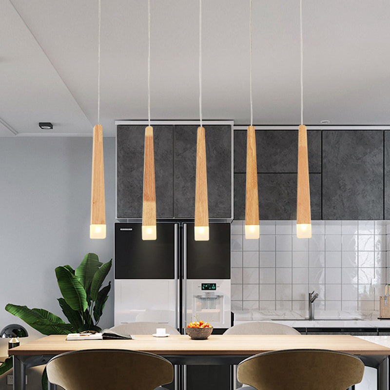 3/5 Heads Dining Room Multi Pendant Minimalist Beige Suspension Light with Square Bar Wood Shade Clearhalo 'Ceiling Lights' 'Modern Pendants' 'Modern' 'Pendant Lights' 'Pendants' Lighting' 1804940
