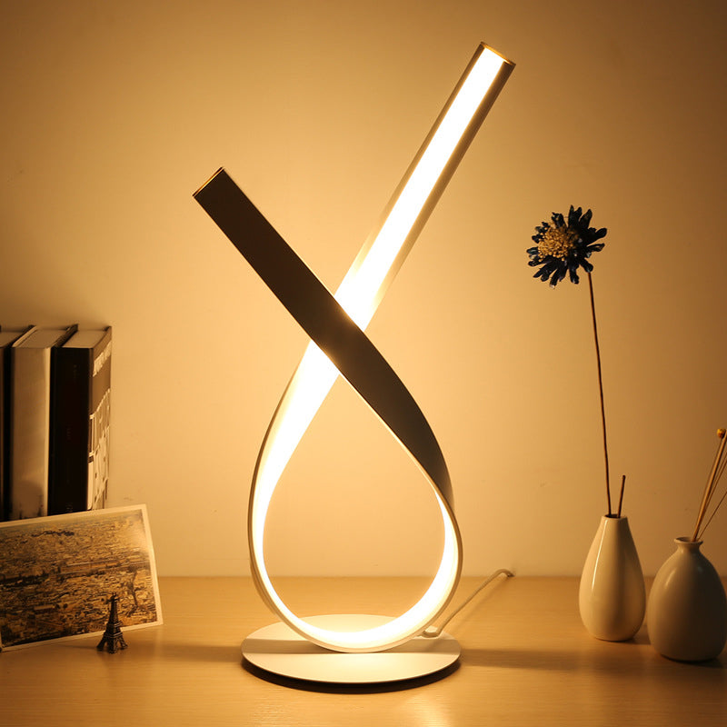 Ribbon Symbol Task Lamp Minimalist Metallic LED Bedside Night Table Light in White White Clearhalo 'Lamps' 'Table Lamps' Lighting' 1804963