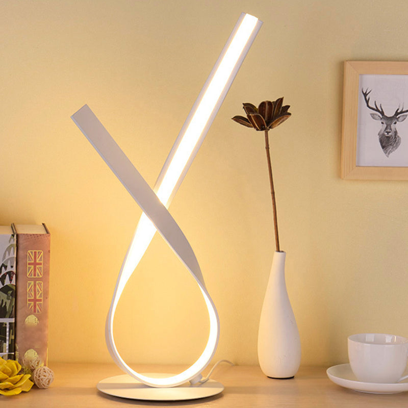 Ribbon Symbol Task Lamp Minimalist Metallic LED Bedside Night Table Light in White Clearhalo 'Lamps' 'Table Lamps' Lighting' 1804964