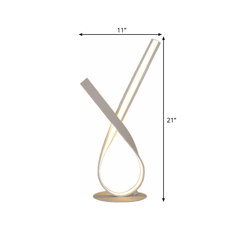 Ribbon Symbol Task Lamp Minimalist Metallic LED Bedside Night Table Light in White Clearhalo 'Lamps' 'Table Lamps' Lighting' 1804967