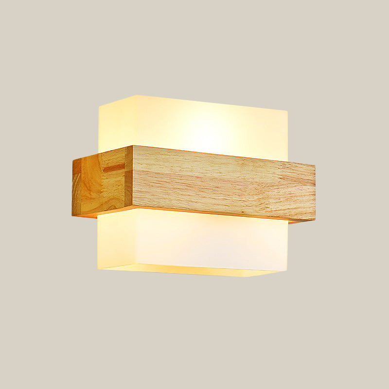 Cube Wall Mount Light Fixture Minimalism Opal Glass 1 Head Beige Surface Wall Sconce with Wood Detail Clearhalo 'Modern wall lights' 'Modern' 'Wall Lamps & Sconces' 'Wall Lights' Lighting' 1804975