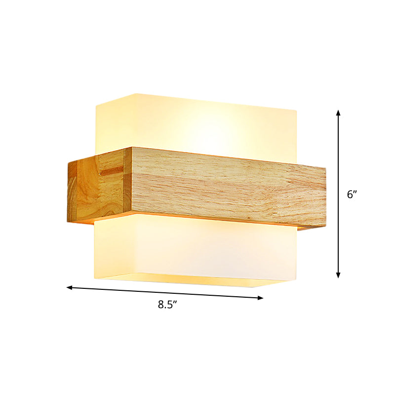 Cube Wall Mount Light Fixture Minimalism Opal Glass 1 Head Beige Surface Wall Sconce with Wood Detail Clearhalo 'Modern wall lights' 'Modern' 'Wall Lamps & Sconces' 'Wall Lights' Lighting' 1804976