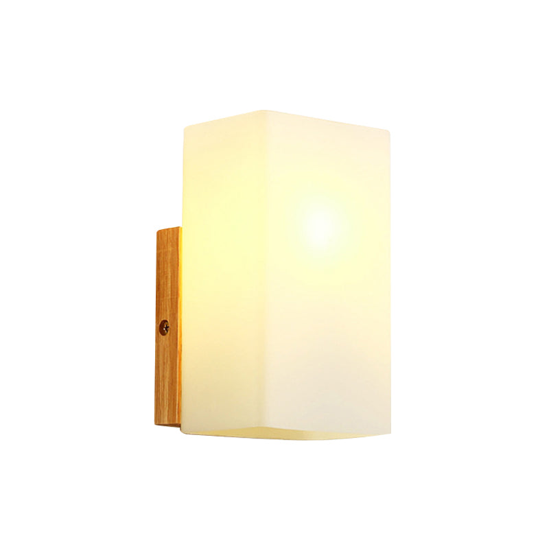 Cube Wall Mount Light Fixture Minimalism Opal Glass 1 Head Beige Surface Wall Sconce with Wood Detail Clearhalo 'Modern wall lights' 'Modern' 'Wall Lamps & Sconces' 'Wall Lights' Lighting' 1804984