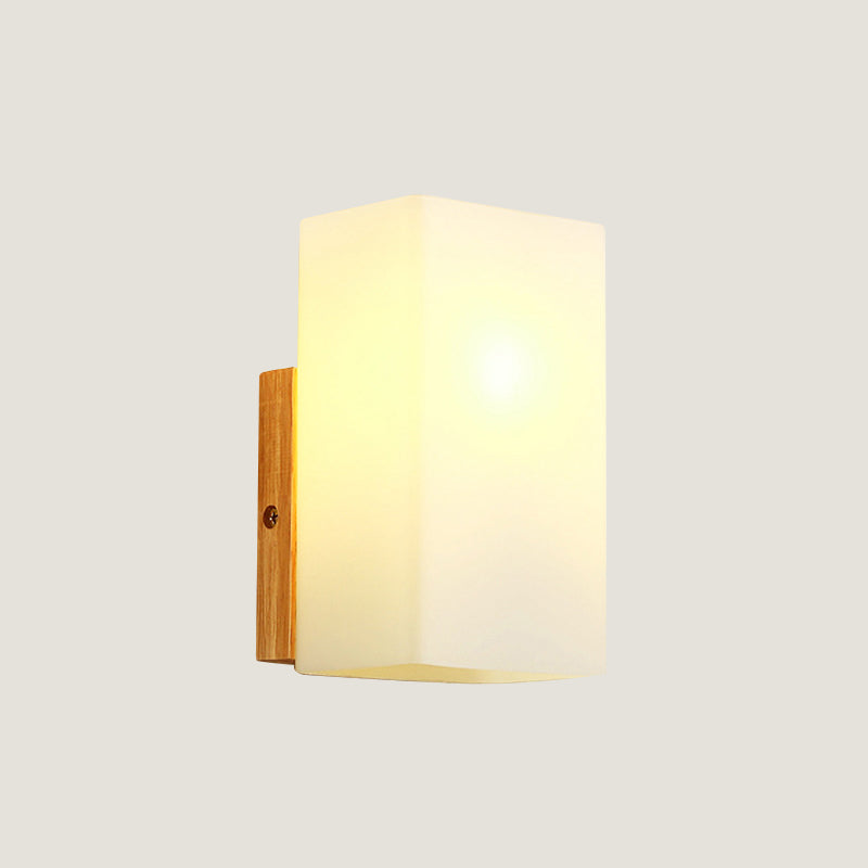 Cube Wall Mount Light Fixture Minimalism Opal Glass 1 Head Beige Surface Wall Sconce with Wood Detail Clearhalo 'Modern wall lights' 'Modern' 'Wall Lamps & Sconces' 'Wall Lights' Lighting' 1804985