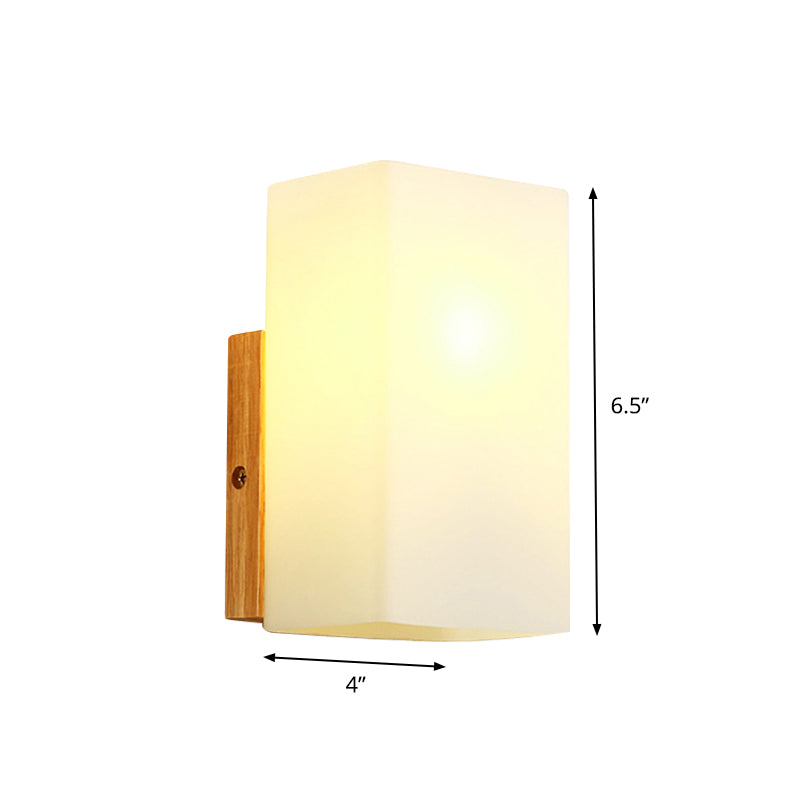 Cube Wall Mount Light Fixture Minimalism Opal Glass 1 Head Beige Surface Wall Sconce with Wood Detail Clearhalo 'Modern wall lights' 'Modern' 'Wall Lamps & Sconces' 'Wall Lights' Lighting' 1804986