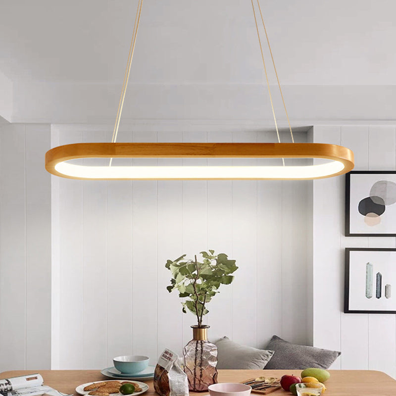 Ellipse Restaurant Island Pendant Wood 27.5"/35.5" Long LED Simplicity Pendant Lighting Fixture in Beige Clearhalo 'Ceiling Lights' 'Island Lights' Lighting' 1804988