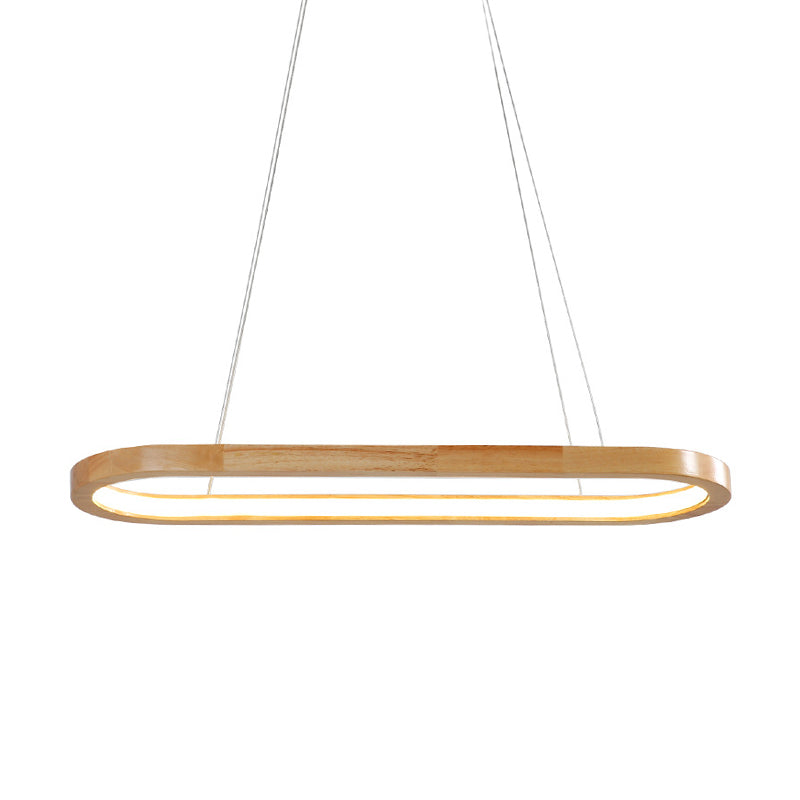 Ellipse Restaurant Island Pendant Wood 27.5"/35.5" Long LED Simplicity Pendant Lighting Fixture in Beige Clearhalo 'Ceiling Lights' 'Island Lights' Lighting' 1804989