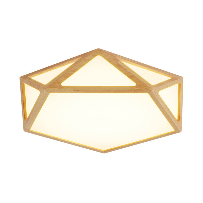 Pentagon Parlor Ceiling Fixture Acrylic 16.5"/20.5"/24.5" W LED Minimalist Flush Lamp with Wood Frame in Beige, Warm/White Light Clearhalo 'Ceiling Lights' 'Close To Ceiling Lights' 'Close to ceiling' 'Flush mount' Lighting' 1805015