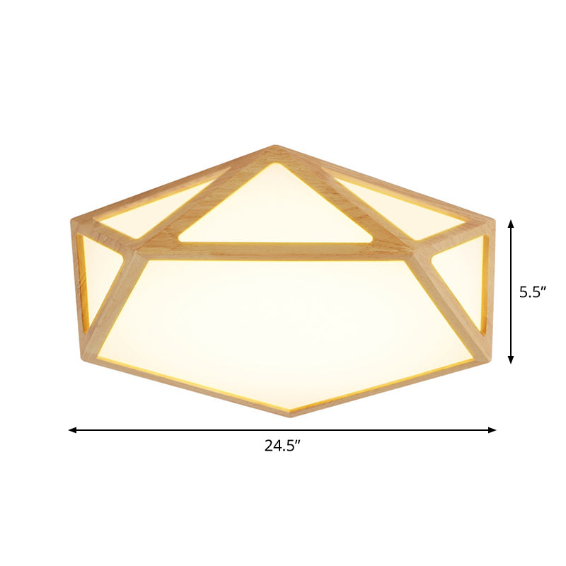 Pentagon Parlor Ceiling Fixture Acrylic 16.5"/20.5"/24.5" W LED Minimalist Flush Lamp with Wood Frame in Beige, Warm/White Light Clearhalo 'Ceiling Lights' 'Close To Ceiling Lights' 'Close to ceiling' 'Flush mount' Lighting' 1805019