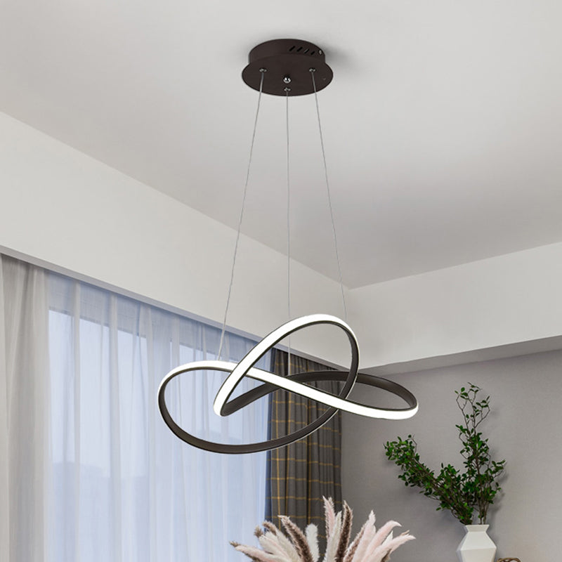 Contemporary LED Chandelier Black/White Twine Hanging Ceiling Lamp with Metallic Shade in Warm/White Light Clearhalo 'Ceiling Lights' 'Chandeliers' 'Modern Chandeliers' 'Modern' Lighting' 1805041