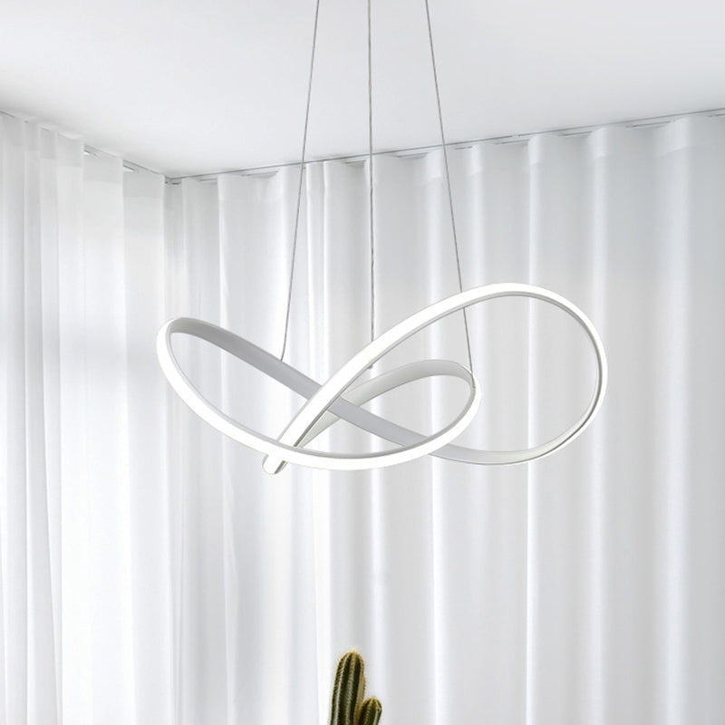 Contemporary LED Chandelier Black/White Twine Hanging Ceiling Lamp with Metallic Shade in Warm/White Light White Clearhalo 'Ceiling Lights' 'Chandeliers' 'Modern Chandeliers' 'Modern' Lighting' 1805044