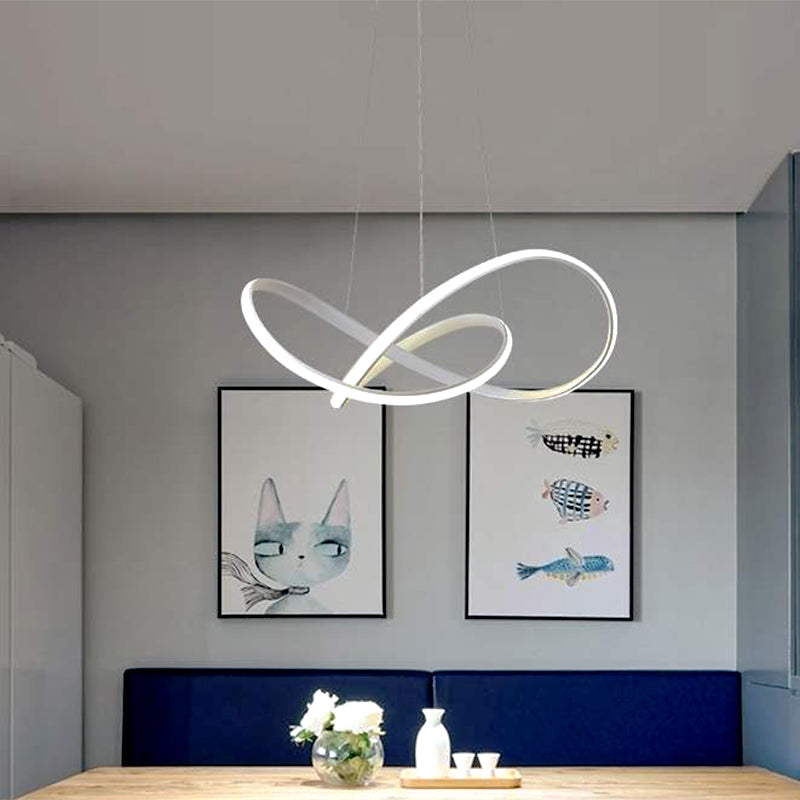 Contemporary LED Chandelier Black/White Twine Hanging Ceiling Lamp with Metallic Shade in Warm/White Light Clearhalo 'Ceiling Lights' 'Chandeliers' 'Modern Chandeliers' 'Modern' Lighting' 1805045