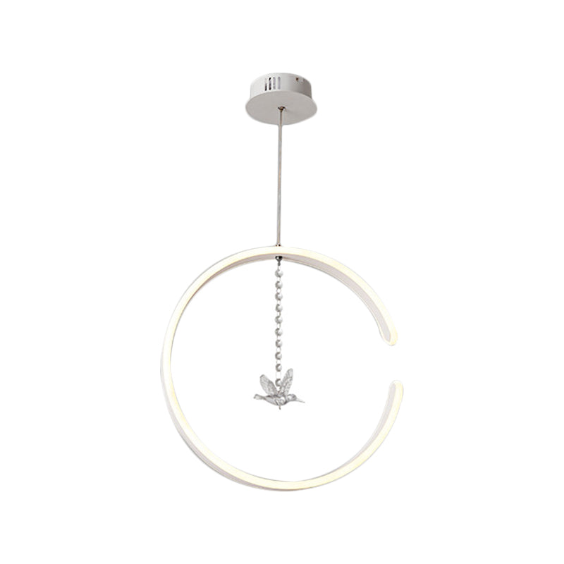 Metal C-Shape Suspension Lighting Minimalism Black/White LED Hanging Lamp Kit with Dangling Crystal Bird in Warm/White Light Clearhalo 'Ceiling Lights' 'Modern Pendants' 'Modern' 'Pendant Lights' 'Pendants' Lighting' 1805079