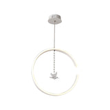 Metal C-Shape Suspension Lighting Minimalism Black/White LED Hanging Lamp Kit with Dangling Crystal Bird in Warm/White Light Clearhalo 'Ceiling Lights' 'Modern Pendants' 'Modern' 'Pendant Lights' 'Pendants' Lighting' 1805079