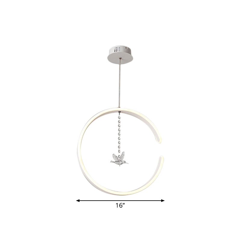 Metal C-Shape Suspension Lighting Minimalism Black/White LED Hanging Lamp Kit with Dangling Crystal Bird in Warm/White Light Clearhalo 'Ceiling Lights' 'Modern Pendants' 'Modern' 'Pendant Lights' 'Pendants' Lighting' 1805081