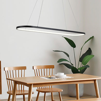 Oval Suspended Lighting Fixture Modern Style Metal LED Restaurant Island Light in Black/White Black Clearhalo 'Ceiling Lights' 'Island Lights' Lighting' 1805104