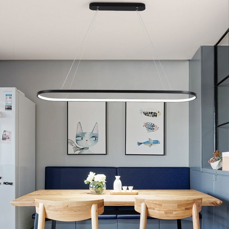 Oval Suspended Lighting Fixture Modern Style Metal LED Restaurant Island Light in Black/White Clearhalo 'Ceiling Lights' 'Island Lights' Lighting' 1805105