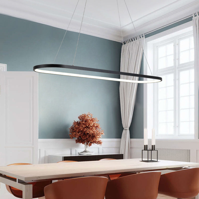 Oval Suspended Lighting Fixture Modern Style Metal LED Restaurant Island Light in Black/White Clearhalo 'Ceiling Lights' 'Island Lights' Lighting' 1805106