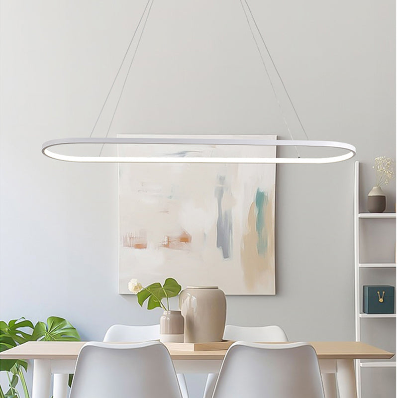 Oval Suspended Lighting Fixture Modern Style Metal LED Restaurant Island Light in Black/White Clearhalo 'Ceiling Lights' 'Island Lights' Lighting' 1805110