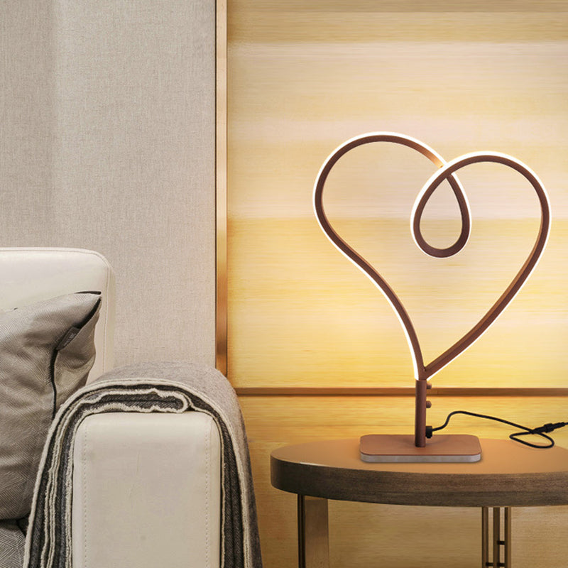 Simple LED Night Lighting Coffee Loving Heart Reading Desk Lamp with Metal Shade in Warm/White Light Coffee Clearhalo 'Lamps' 'Table Lamps' Lighting' 1805113