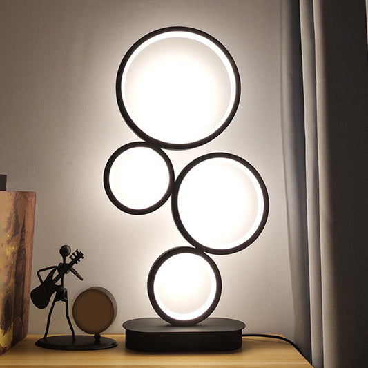 Simple Stacked Round Table Lamp Metallic LED Bedside Night Lighting with Circular Pedestal in Black, Warm/White Light Black Clearhalo 'Lamps' 'Table Lamps' Lighting' 1805142