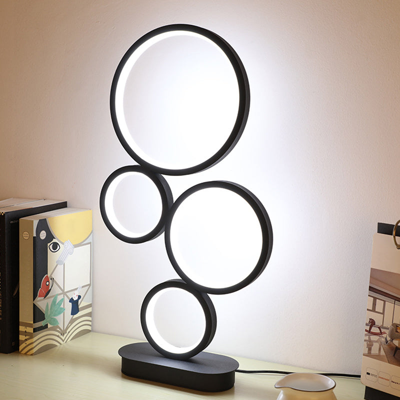 Simple Stacked Round Table Lamp Metallic LED Bedside Night Lighting with Circular Pedestal in Black, Warm/White Light Clearhalo 'Lamps' 'Table Lamps' Lighting' 1805143
