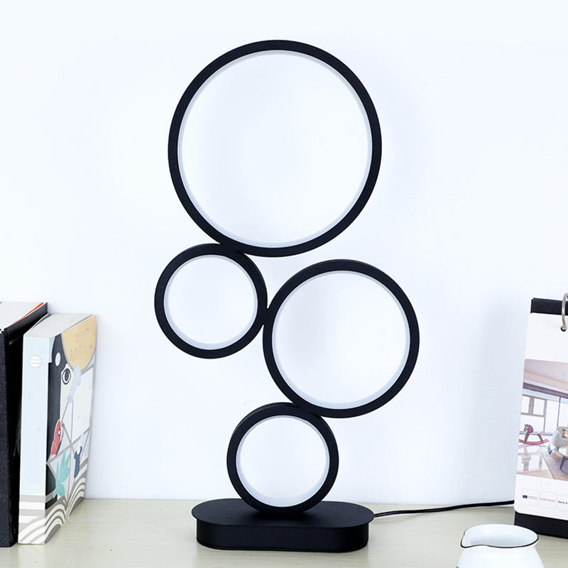 Simple Stacked Round Table Lamp Metallic LED Bedside Night Lighting with Circular Pedestal in Black, Warm/White Light Clearhalo 'Lamps' 'Table Lamps' Lighting' 1805144