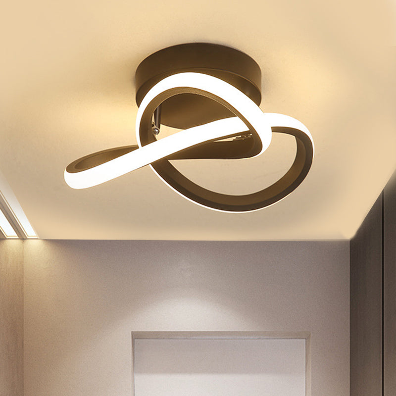 Modern Twisting Ceiling Flush Light Iron Foyer LED Semi Mount Lighting in Warm/White Light, Black/White Clearhalo 'Ceiling Lights' 'Close To Ceiling Lights' 'Close to ceiling' 'Semi-flushmount' Lighting' 1805180
