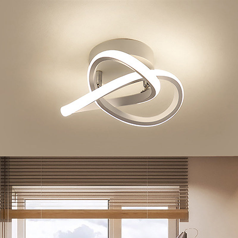 Modern Twisting Ceiling Flush Light Iron Foyer LED Semi Mount Lighting in Warm/White Light, Black/White White Clearhalo 'Ceiling Lights' 'Close To Ceiling Lights' 'Close to ceiling' 'Semi-flushmount' Lighting' 1805183