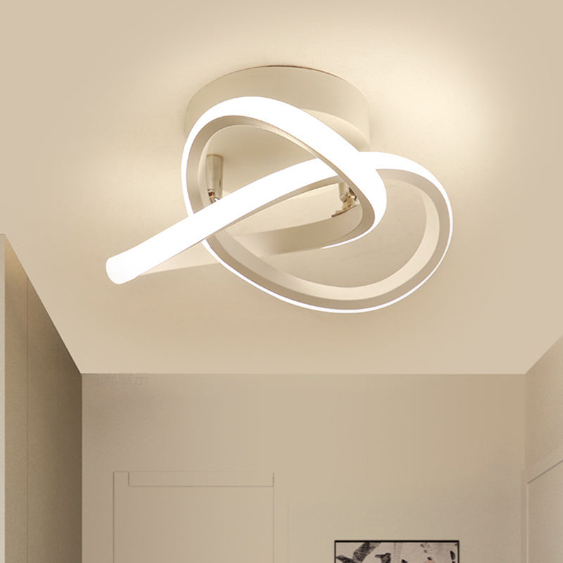 Modern Twisting Ceiling Flush Light Iron Foyer LED Semi Mount Lighting in Warm/White Light, Black/White Clearhalo 'Ceiling Lights' 'Close To Ceiling Lights' 'Close to ceiling' 'Semi-flushmount' Lighting' 1805184