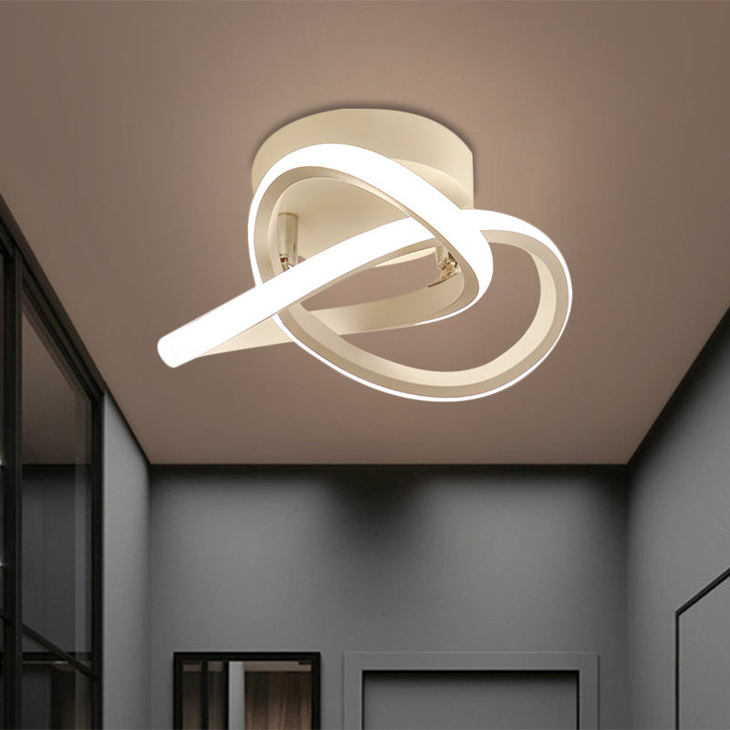 Modern Twisting Ceiling Flush Light Iron Foyer LED Semi Mount Lighting in Warm/White Light, Black/White Clearhalo 'Ceiling Lights' 'Close To Ceiling Lights' 'Close to ceiling' 'Semi-flushmount' Lighting' 1805185