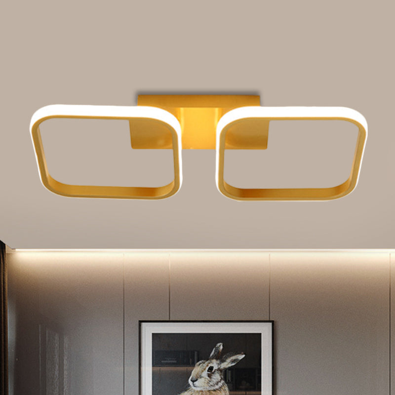 Square Study Room Semi Mount Lighting Acrylic LED Modern Ceiling Lamp in Gold, Warm/White Light Gold Clearhalo 'Ceiling Lights' 'Close To Ceiling Lights' 'Close to ceiling' 'Semi-flushmount' Lighting' 1805233