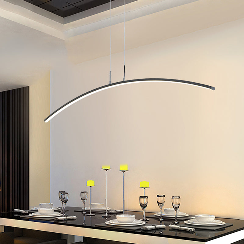 Curved Linear Hanging Lamp Simplicity Metallic Black/White LED Island Lighting Ideas in Warm/White Light Clearhalo 'Ceiling Lights' 'Island Lights' Lighting' 1805255