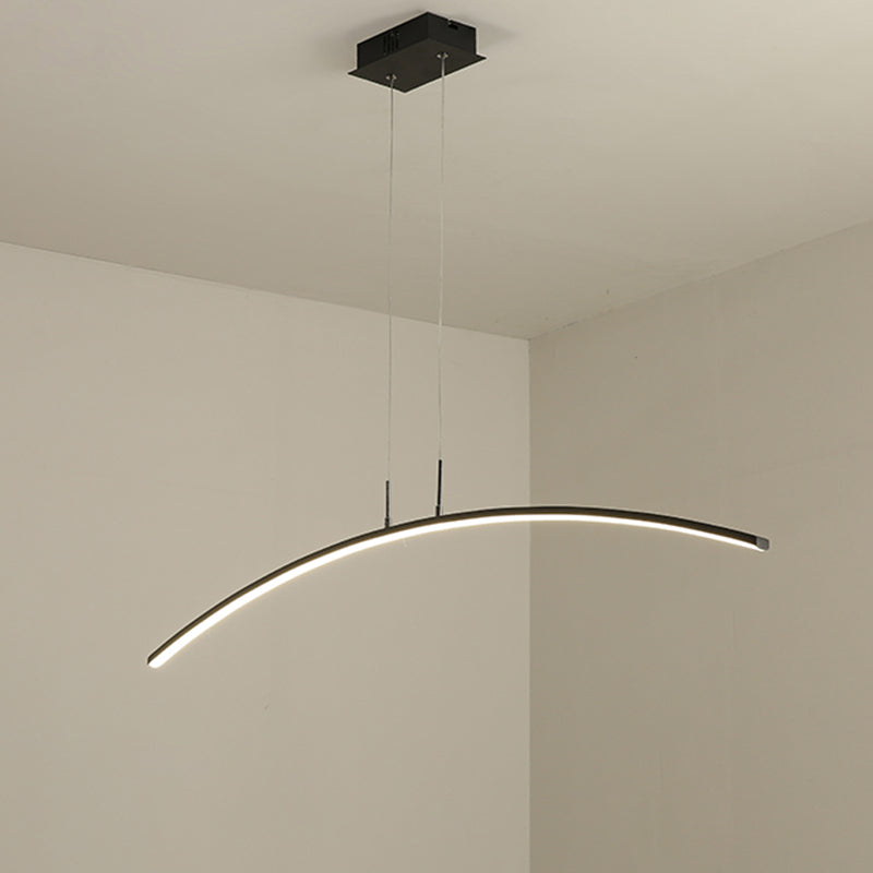 Curved Linear Hanging Lamp Simplicity Metallic Black/White LED Island Lighting Ideas in Warm/White Light Clearhalo 'Ceiling Lights' 'Island Lights' Lighting' 1805256
