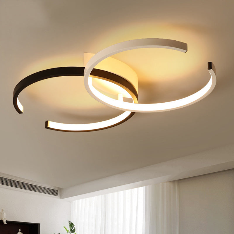 Acrylic Double-C Close to Ceiling Lamp Minimalism Black/White LED Semi Flush Light in Warm/White Light Black Clearhalo 'Ceiling Lights' 'Close To Ceiling Lights' 'Close to ceiling' 'Semi-flushmount' Lighting' 1805268