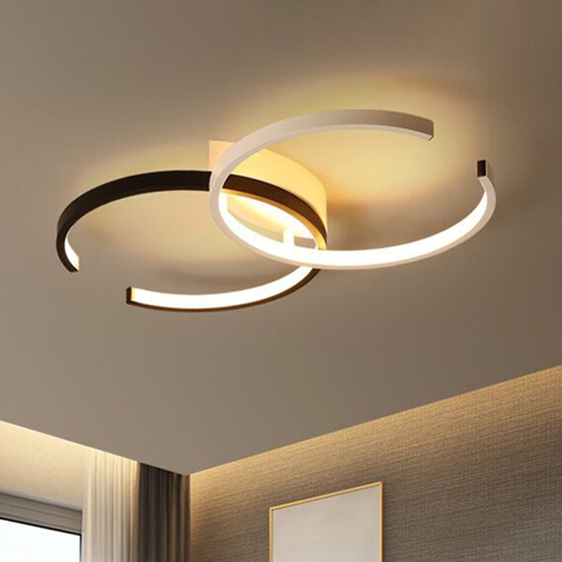 Acrylic Double-C Close to Ceiling Lamp Minimalism Black/White LED Semi Flush Light in Warm/White Light Clearhalo 'Ceiling Lights' 'Close To Ceiling Lights' 'Close to ceiling' 'Semi-flushmount' Lighting' 1805269
