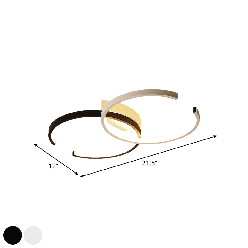 Acrylic Double-C Close to Ceiling Lamp Minimalism Black/White LED Semi Flush Light in Warm/White Light Clearhalo 'Ceiling Lights' 'Close To Ceiling Lights' 'Close to ceiling' 'Semi-flushmount' Lighting' 1805271