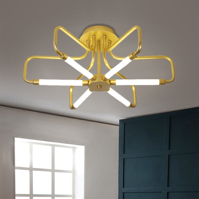 Floral Frame Semi Flush Light Fixture Modern Acrylic Black/Gold LED Ceiling Lamp in Warm/White Light, 24.5"/39" Wide Gold 24.5" Clearhalo 'Ceiling Lights' 'Close To Ceiling Lights' 'Close to ceiling' 'Semi-flushmount' Lighting' 1805329