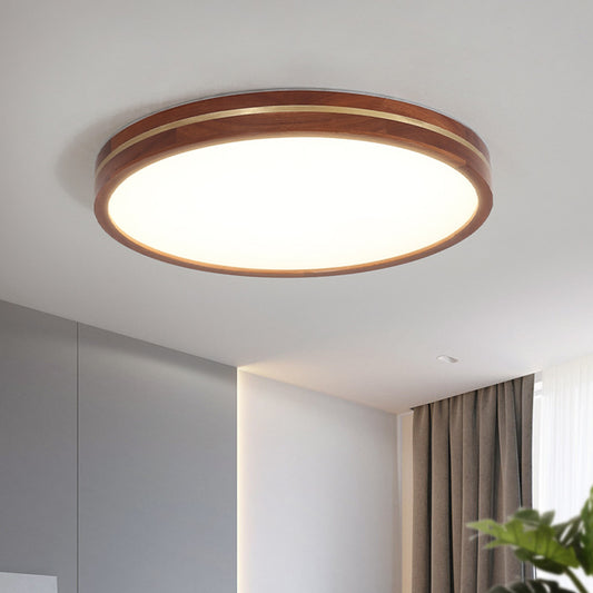 15"/19"/23.5" W Wood Round Flush Mount Contemporary LED Brown Close to Ceiling Lamp with Inner Acrylic Shade Brown Clearhalo 'Ceiling Lights' 'Close To Ceiling Lights' 'Close to ceiling' 'Flush mount' Lighting' 1805365