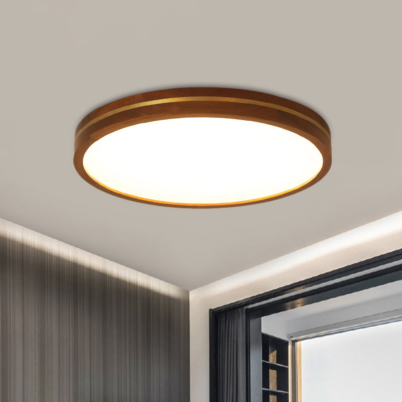 15"/19"/23.5" W Wood Round Flush Mount Contemporary LED Brown Close to Ceiling Lamp with Inner Acrylic Shade Clearhalo 'Ceiling Lights' 'Close To Ceiling Lights' 'Close to ceiling' 'Flush mount' Lighting' 1805366