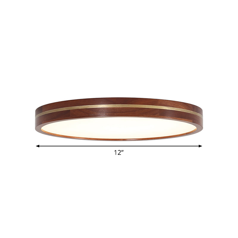 15"/19"/23.5" W Wood Round Flush Mount Contemporary LED Brown Close to Ceiling Lamp with Inner Acrylic Shade Clearhalo 'Ceiling Lights' 'Close To Ceiling Lights' 'Close to ceiling' 'Flush mount' Lighting' 1805367