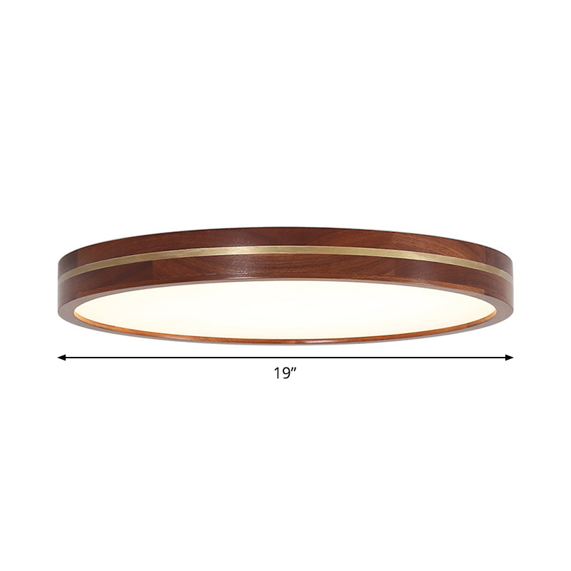 15"/19"/23.5" W Wood Round Flush Mount Contemporary LED Brown Close to Ceiling Lamp with Inner Acrylic Shade Clearhalo 'Ceiling Lights' 'Close To Ceiling Lights' 'Close to ceiling' 'Flush mount' Lighting' 1805369