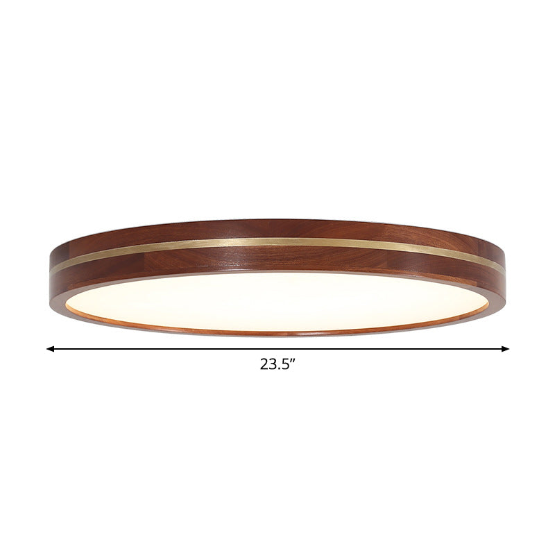 15"/19"/23.5" W Wood Round Flush Mount Contemporary LED Brown Close to Ceiling Lamp with Inner Acrylic Shade Clearhalo 'Ceiling Lights' 'Close To Ceiling Lights' 'Close to ceiling' 'Flush mount' Lighting' 1805370