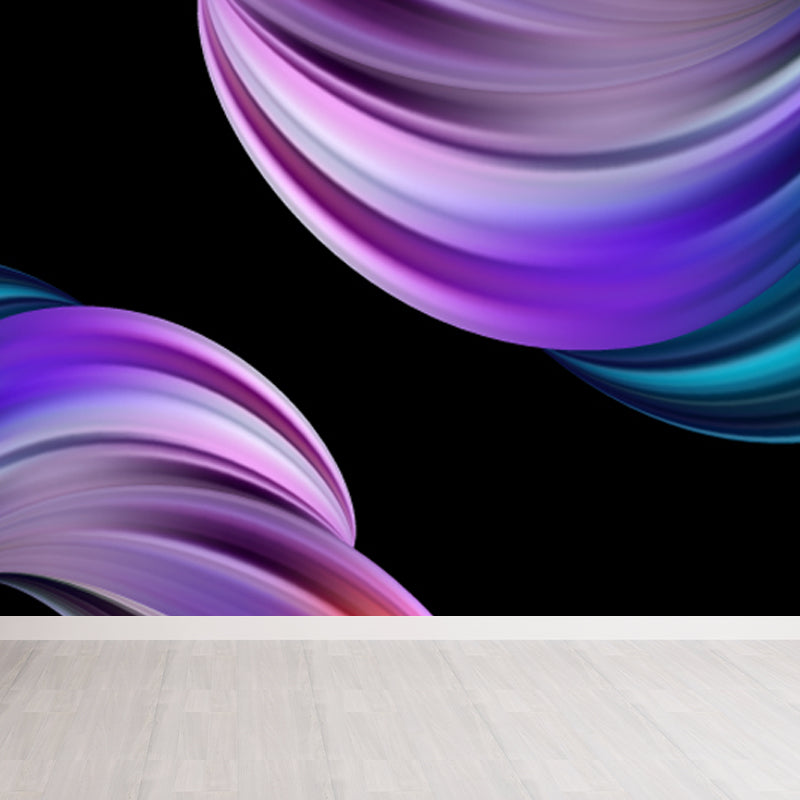 Curvy Ribbons Mural Wallpaper Dark Color Modernist Wall Covering for Accent Wall Purple Clearhalo 'Wall Decor' 'Wall Mural' 1805674