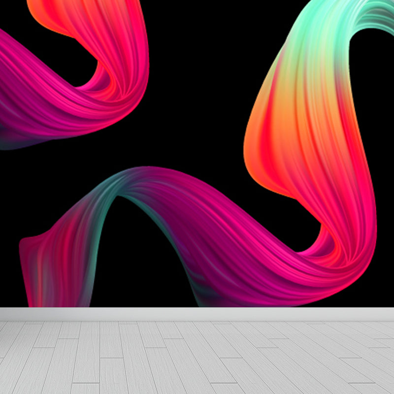 Curvy Ribbons Mural Wallpaper Dark Color Modernist Wall Covering for Accent Wall Rose Red Clearhalo 'Wall Decor' 'Wall Mural' 1805679