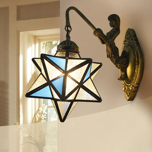 Star Wall Mounted Light 1 Head Blue and Clear Dimple Glass Mediterranean Sconce Lighting Blue Clearhalo 'Industrial' 'Middle century wall lights' 'Tiffany wall lights' 'Tiffany' 'Wall Lamps & Sconces' 'Wall Lights' Lighting' 180567
