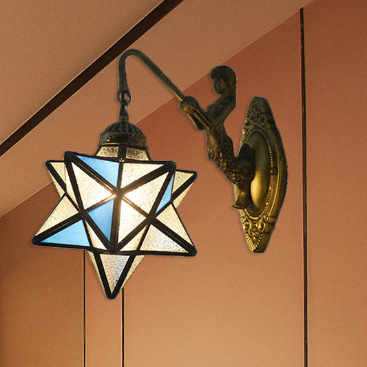 Star Wall Mounted Light 1 Head Blue and Clear Dimple Glass Mediterranean Sconce Lighting Clearhalo 'Industrial' 'Middle century wall lights' 'Tiffany wall lights' 'Tiffany' 'Wall Lamps & Sconces' 'Wall Lights' Lighting' 180568