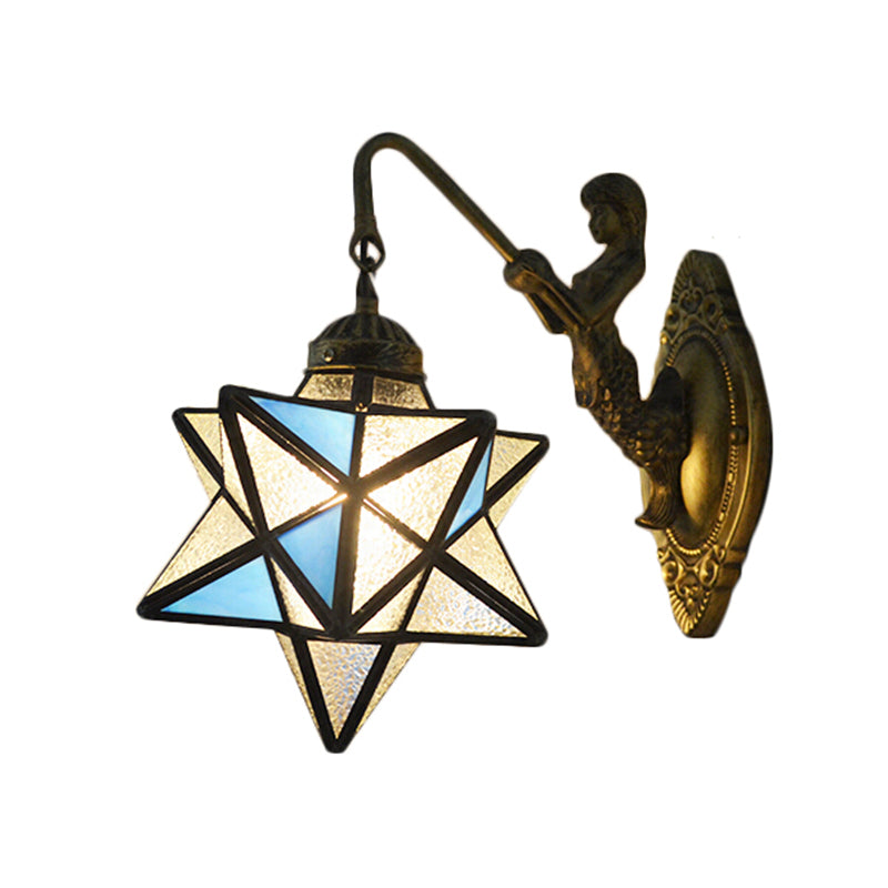 Star Wall Mounted Light 1 Head Blue and Clear Dimple Glass Mediterranean Sconce Lighting Clearhalo 'Industrial' 'Middle century wall lights' 'Tiffany wall lights' 'Tiffany' 'Wall Lamps & Sconces' 'Wall Lights' Lighting' 180569